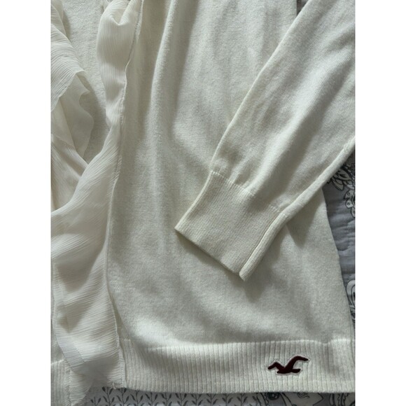 Vintage Hollister  Lg Y2K Cream Knit Cardigan Ruffle Edging Cotton Cottage Core - Picture 10 of 16